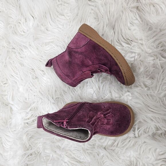 LIVIE & LUCA Boots Pepper Mulberry Mauve Pink Baby Girl Size 5 Ruffle - Picture 1 of 7